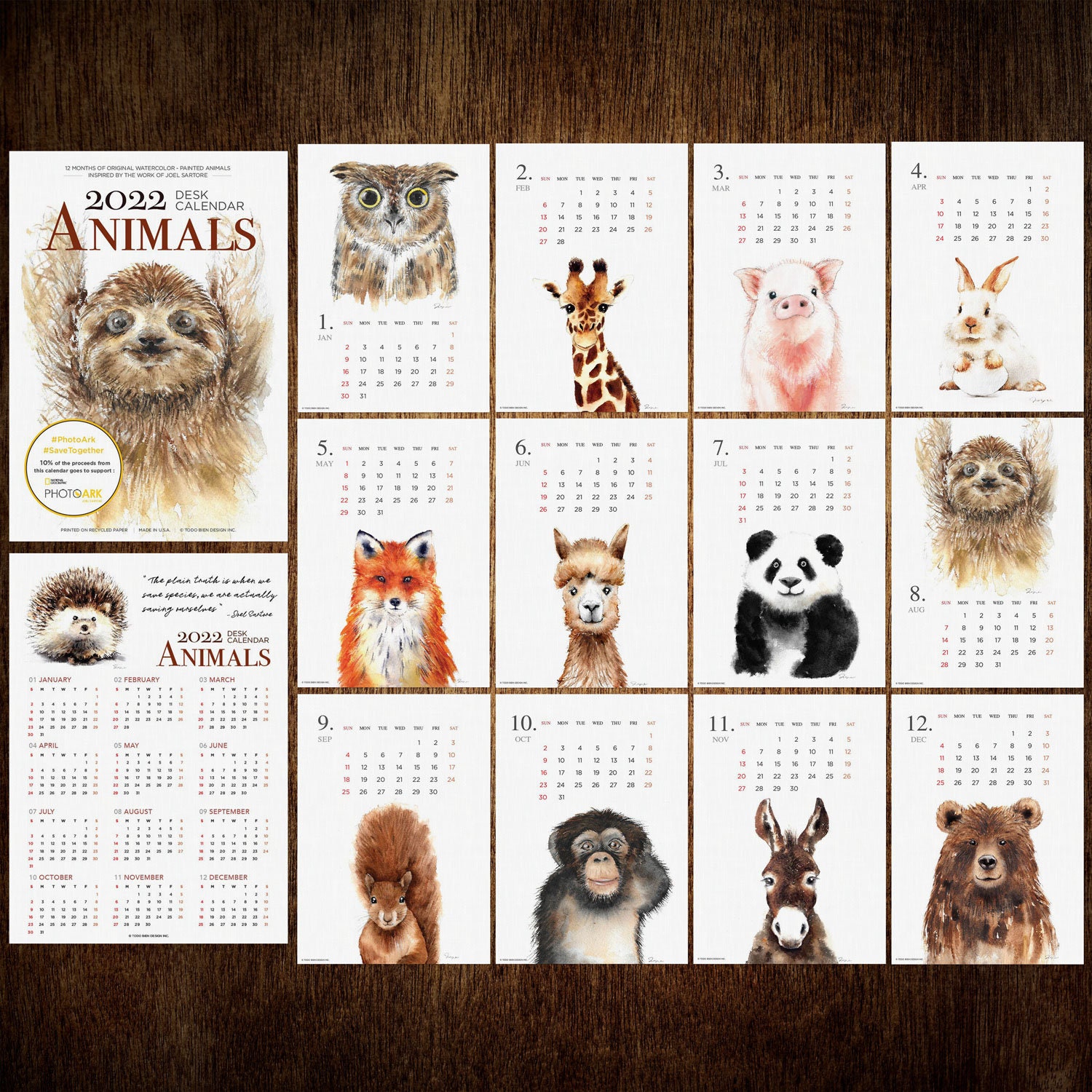 2022 Monthly Animal Desk Calendar 5x7 Watercolor Animal Etsy