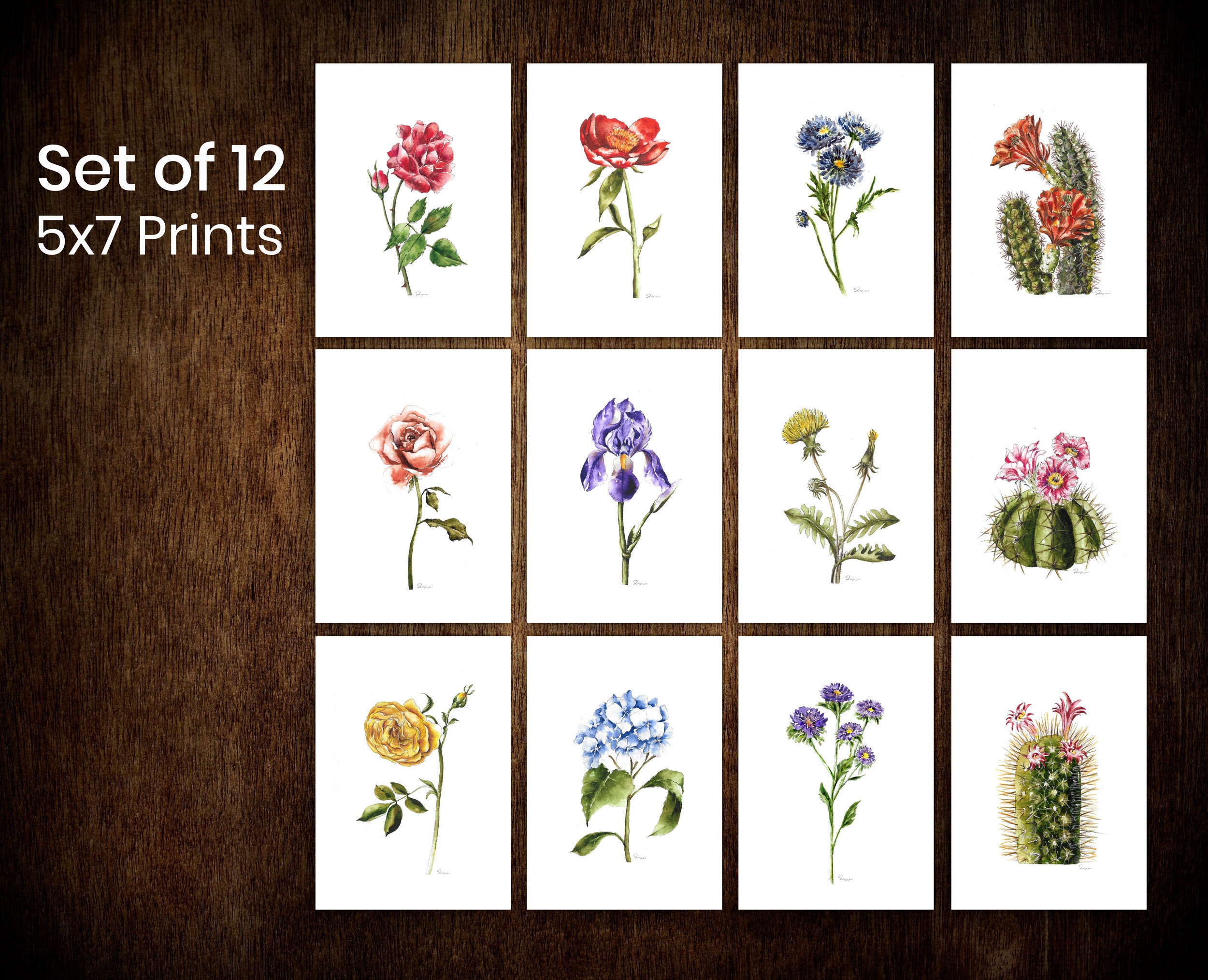 Set of 12 Watercolor Flower Prints Unframed Floral Print Etsy