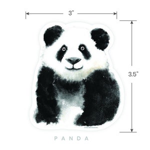 May include: A watercolor illustration of a panda bear with black and white fur. The panda is looking directly at the viewer with a friendly expression. The image is 3 inches wide and 3.5 inches tall.