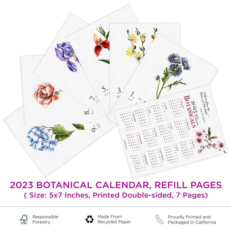 2023 Monthly Botanical Desk Calendar 5x7 Watercolor Floral Etsy