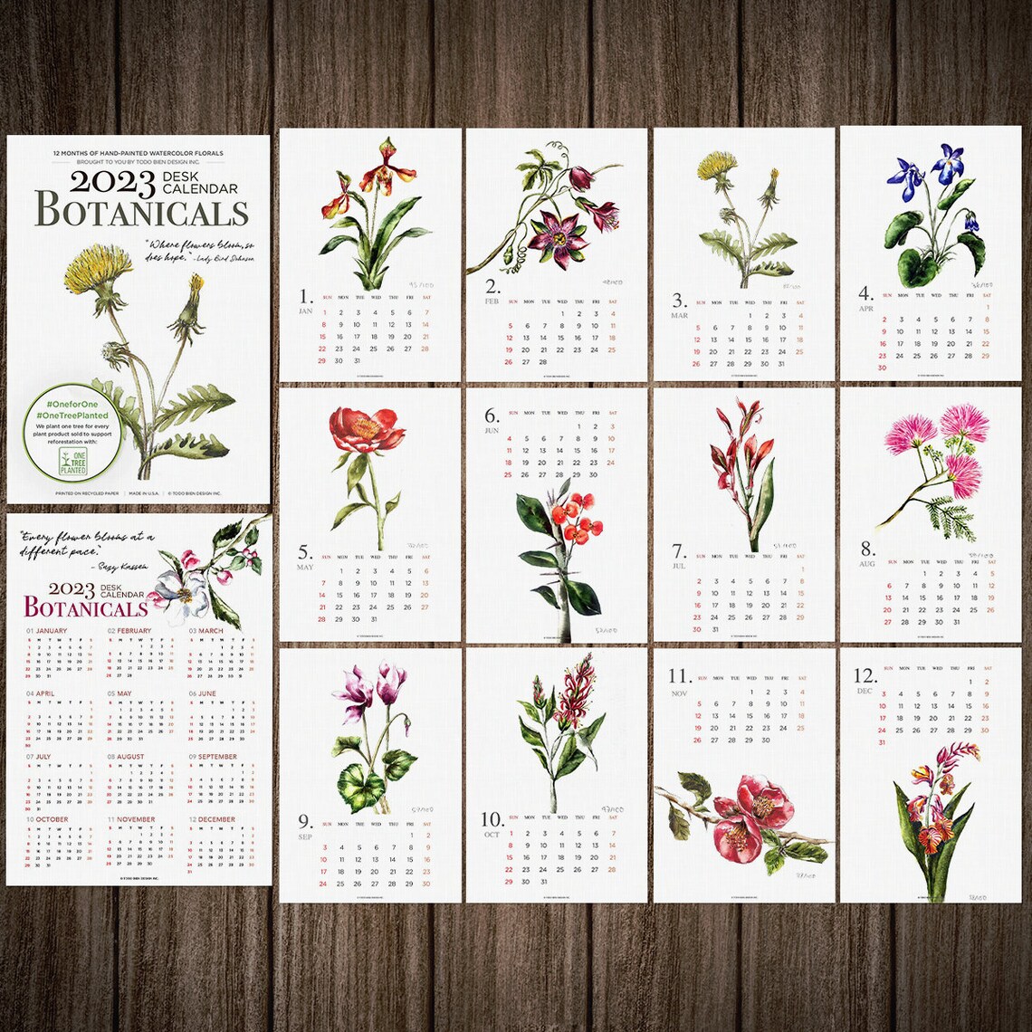 2023 Monthly Botanical Desk Calendar 5x7 Watercolor Flowers Etsy