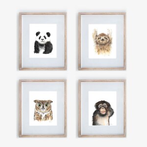 Set of 4 Watercolor Animal Prints Unframed Nursery Print Wildlife Print Nature Wall Decor for Baby Room Holiday Baby Shower Gift