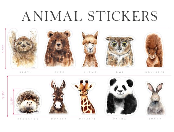 Woodland Animal Stickers Bear, Owl, Alpaca, Panda, Hedgehog, Donkey, Giraffe, Bunny, Squirrel, Sloth - Gift, Laptop Decal, Phone Stickers