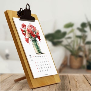 2024 Monthly Botanical Desk Calendar 5x7 Watercolor Flowers Florals Holiday Xmas Stocking New Year Gift with Wooden Clipboard Easel