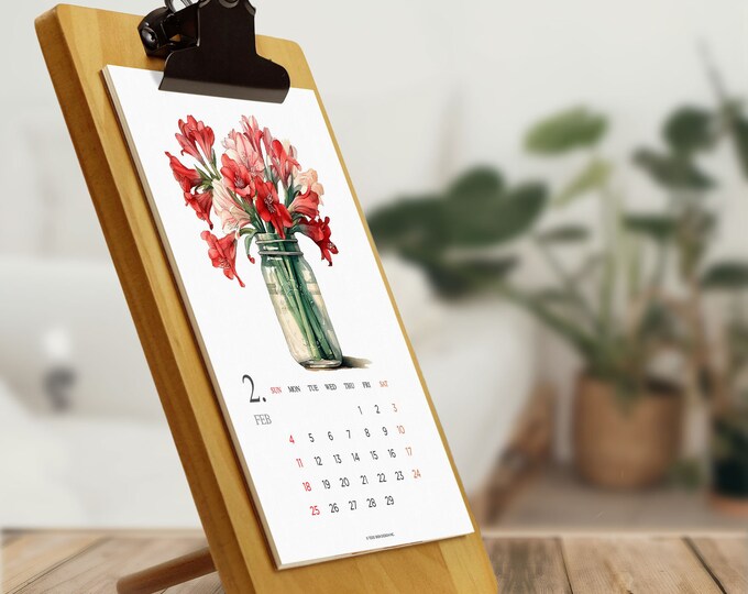 2024 Monthly Botanical Desk Calendar 5x7 Watercolor Flowers Florals
