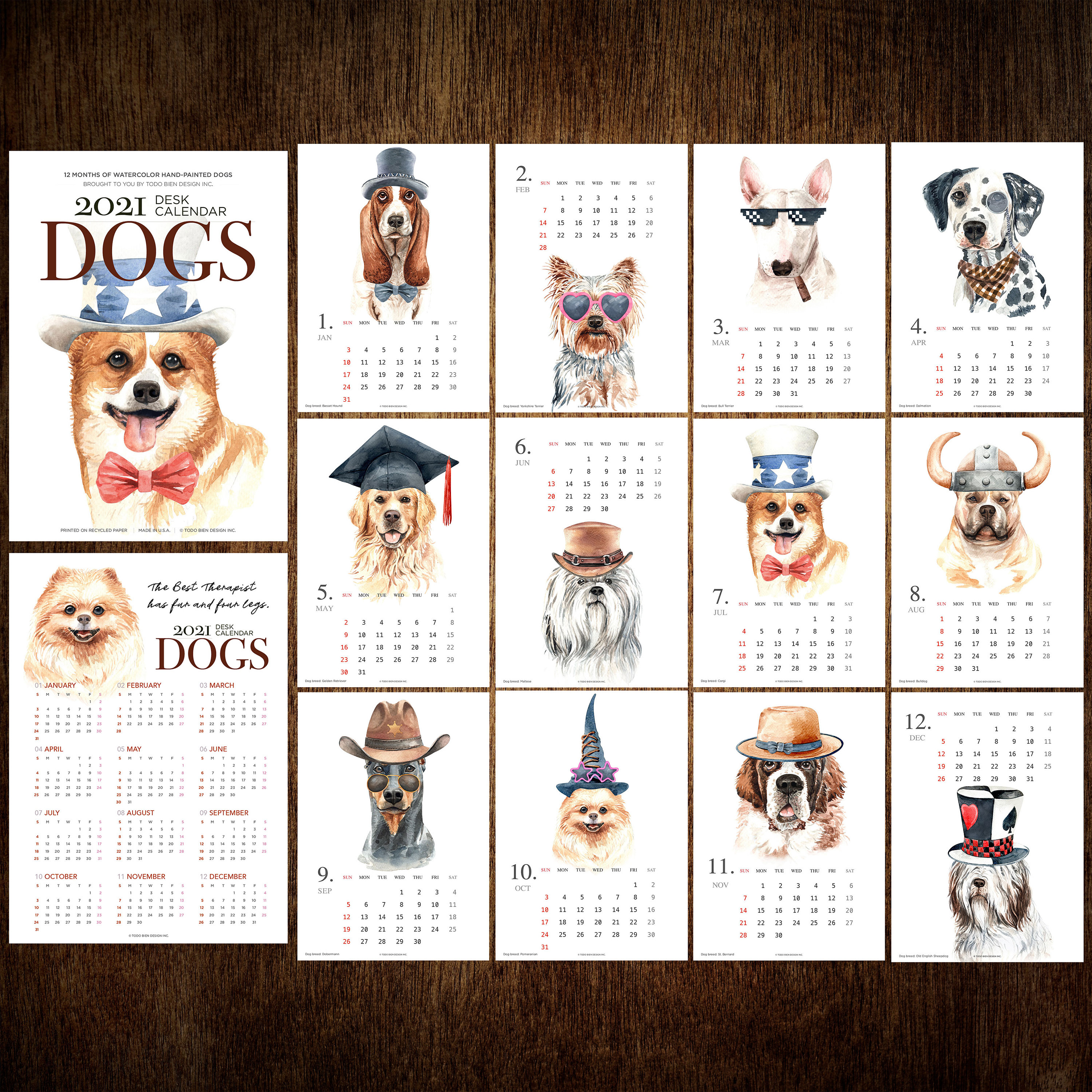 2021 Monthly Dogs Desk Calendar 5x7 Watercolor Dog portrait Etsy