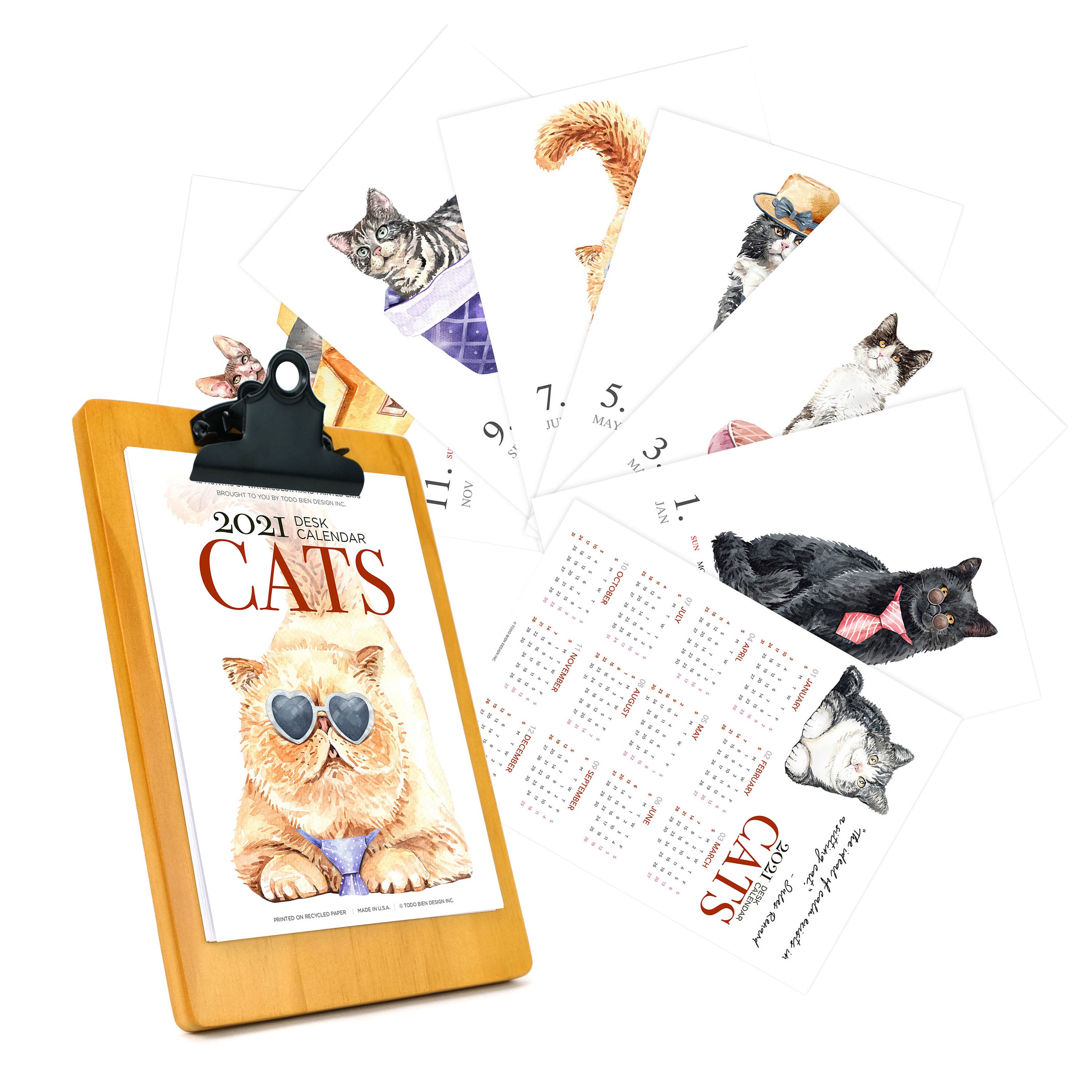 2021 Monthly Cats Desk Calendar 5x7 Watercolor Cats Holiday Etsy