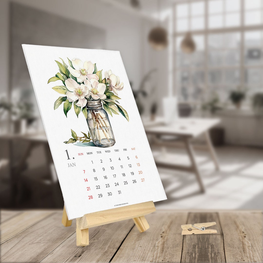 2024 Monthly Botanical Desk Calendar 5x7 Watercolor Flowers Florals