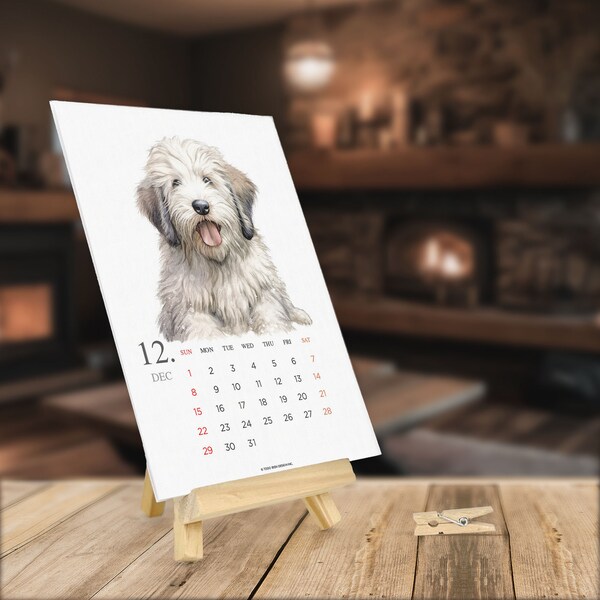 2024 Monthly Dogs Desk Calendar 5x7 Watercolor Dog portrait paintings Art Holiday Xmas Stocking New Year Gift with Wooden Clipboard Easel