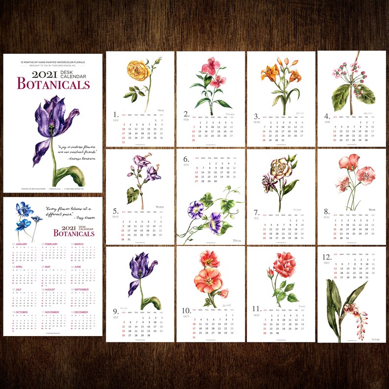 2021 Monthly Botanical Desk Calendar 5x7 Watercolor Florals Etsy