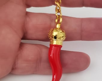 Red Italian Horn Keychain: Cornicello Lucky Charm, Made in Italy