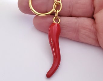 Cornicello, corne italienne rouge, fabriqué en Italie, porte-clés style pendentif, porte-bonheur, porte-clés petite corne