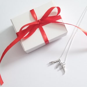 Mano Cornuto, Horned Hand, Cornicello Lucky Italian Horn and Horseshoe on a 0.7 mm Sterling Silver Box Chain Necklace