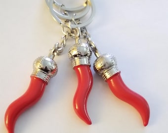 Red Italian Horn Keychain: Cornicello Lucky Charm, Made in Italy