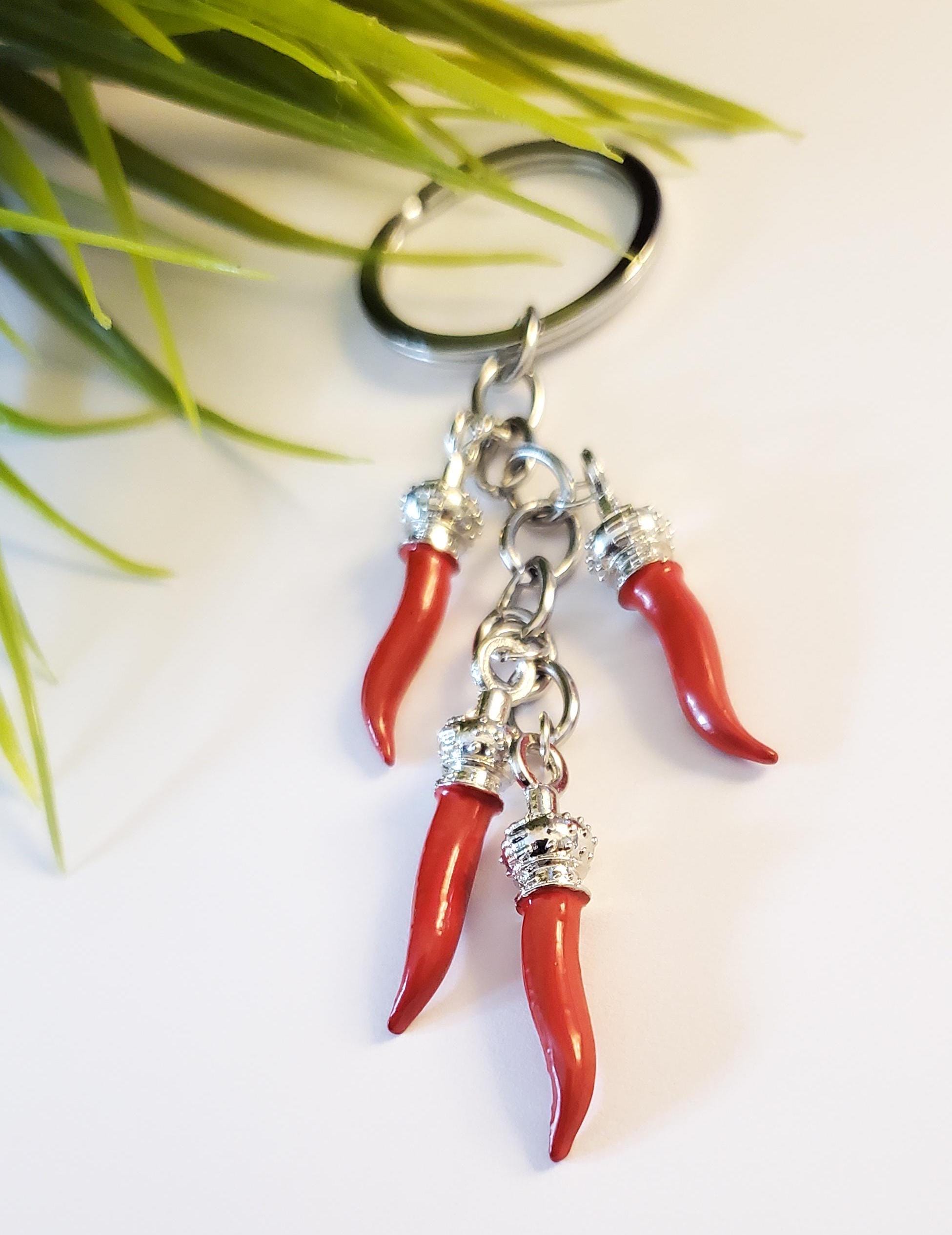 Red Italian Horn Keychain: Cornicello Lucky Charm, Made in Italy
