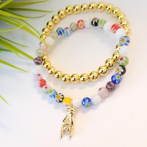 Mano Cornuto, horned hand, Charmed on a Milefiore Murano Glass beads with gold hematite bracelets