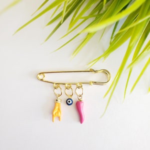 Protection Pin, Mano Cornuto, horned hand Cornicello, Italian horn, and Malocchio