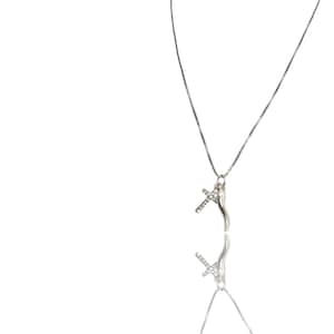 Sterling Silver Italian Horn Necklace: Lucky Cornicello, Holy Cross, 18&quot; Box Chain
