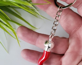 Red Italian Horn Keychain: Cornicello Lucky Charm, Made in Italy