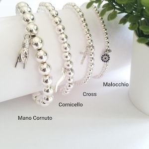 Mano Cornuto, Cornicello, Lucky horn, cross, malocchio  hematite bracelets