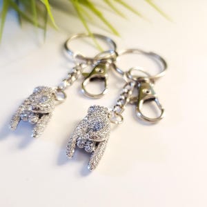 Mano Cornuto, Italian Lucky Horned Hand, Cubic Zirconia Keychain