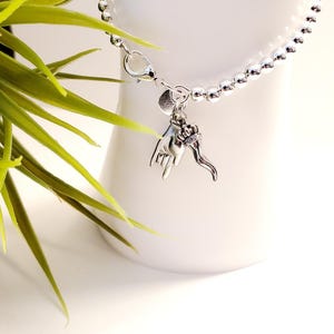 Cornicello, Lucky Italian Horn, Mano Cornuto, Horned Hand Charm on Sterling Silver 4mm Beaded Bracelet