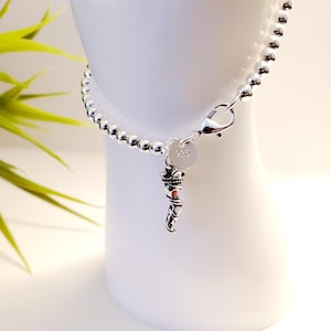 Cornicello, Lucky Italian Horn, with crown and Italian flag colors on a 4mm Sterling Silver beaded bracelet