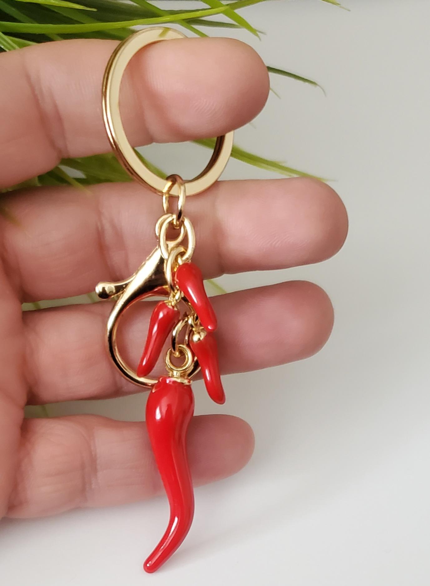 Porte-clés cornicello, corne porte-bonheur italienne, zircone cubique couronnée - France