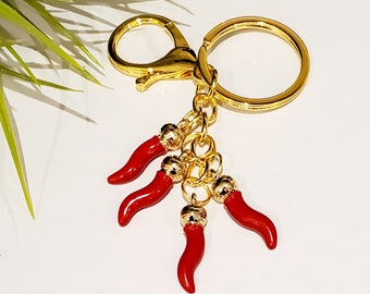 Crowned Cornicello, Italian Lucky Horn, Classic Red Keychain