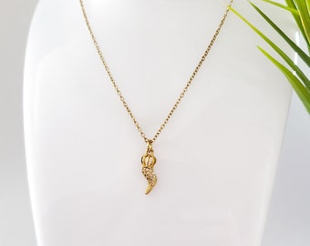 Cornicello, Lucky Italian Horn, on 16" Stainless Steel Snake Chain Necklace!