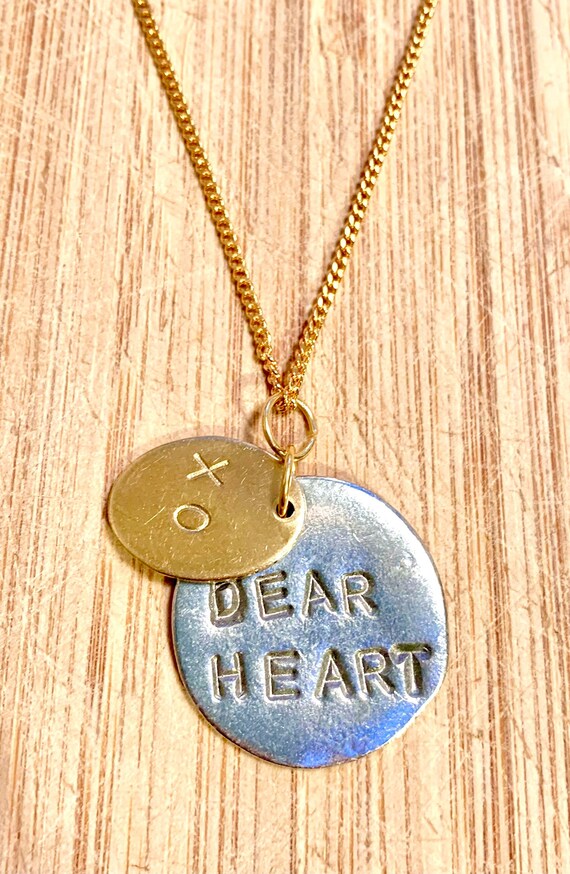 Hand stamped dear Heart Necklace on Gold Plate 18 Chain Etsy