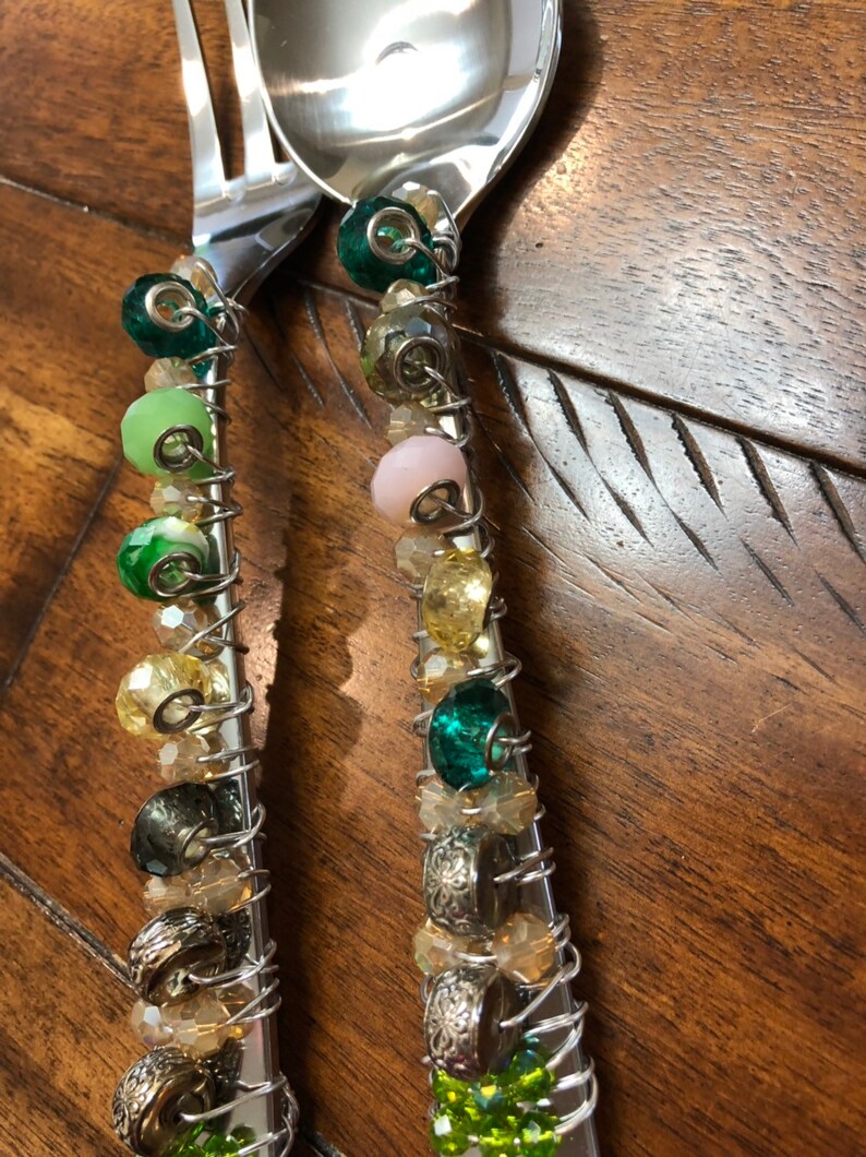 Beaded Spoon and Fork Salad Servers Etsy