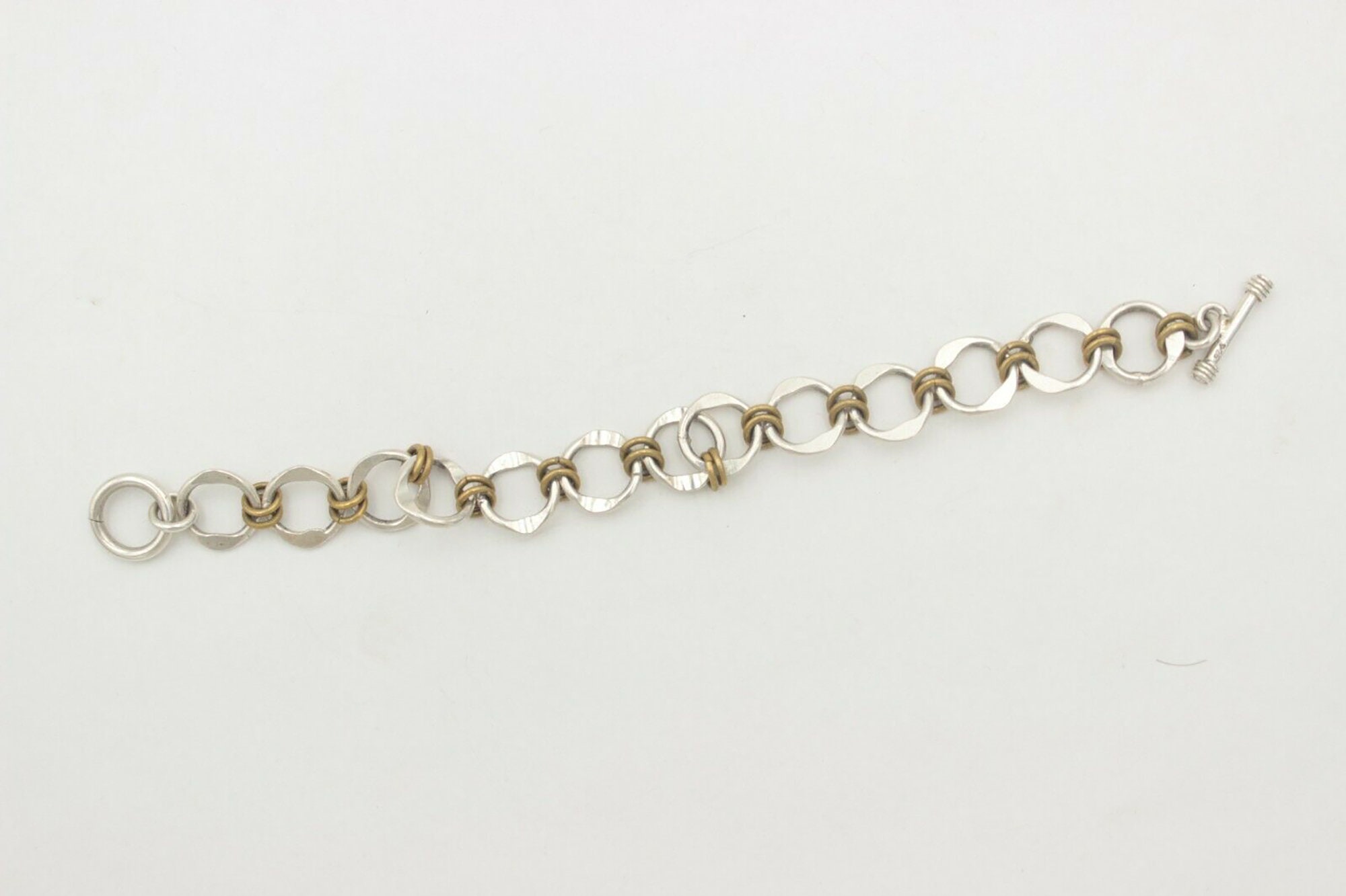 Thick Sterling Silver Toggle Bracelet With Brass Two Tone Thick Sterling Silver Toggle Bracelet With Brass Two Tone