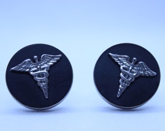 Vintage Sterling Silver Ebony Wood Caduceus Design Cufflinks 925 Fenwick Sailors 16g DR Nurse