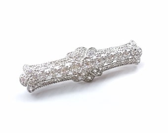 Lenox Modern Style CZ Encrusted Brooch / Pin Sterling Silver 925 4 Grams