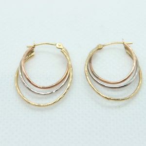 Elegant 14k Tri Color Hoop Earrings .85 gram 585 Polished Gold Rose Yellow White