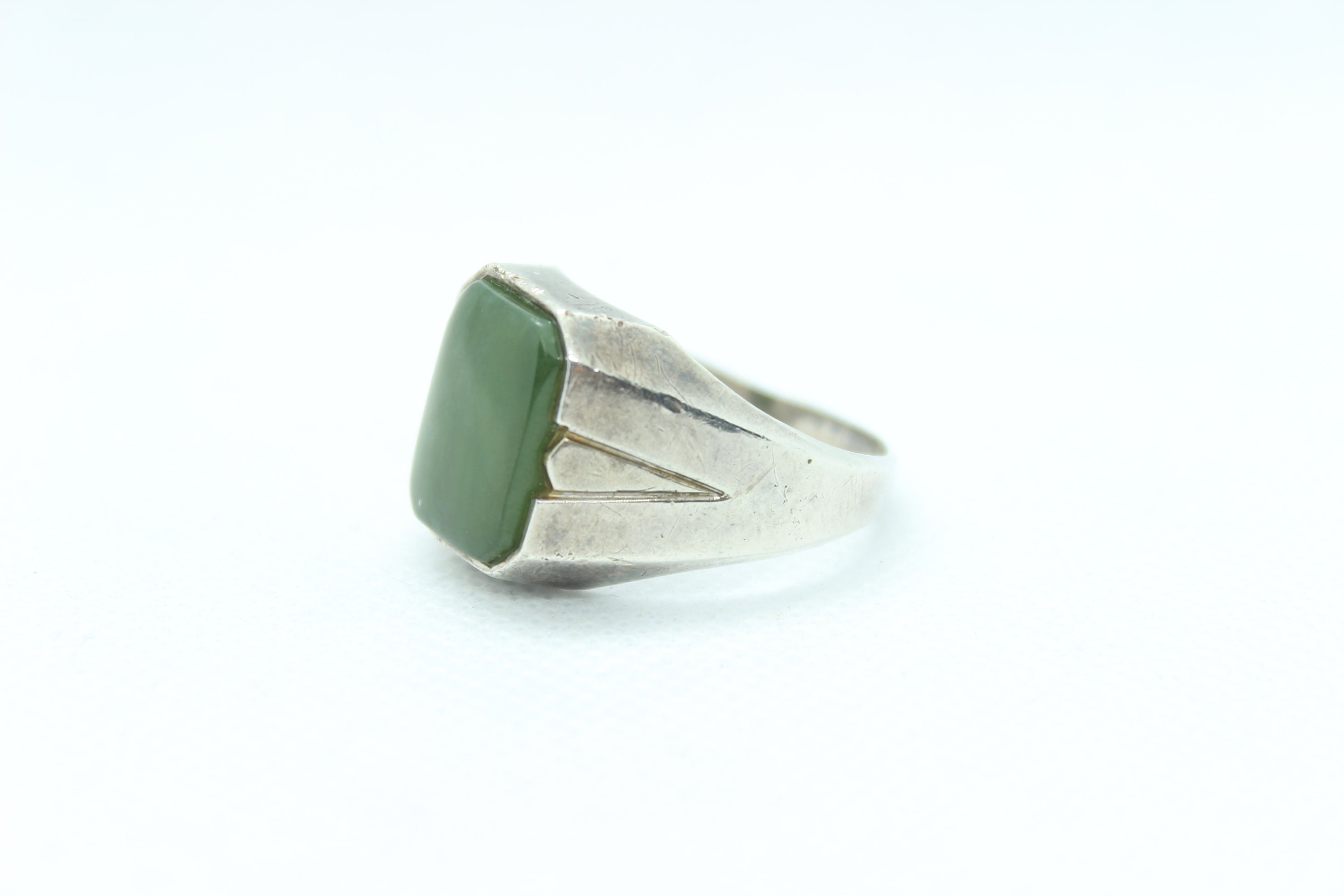 Rare JL Kraft 1930's Natural Green JADE Gold Silver 14g Ring Sz 12