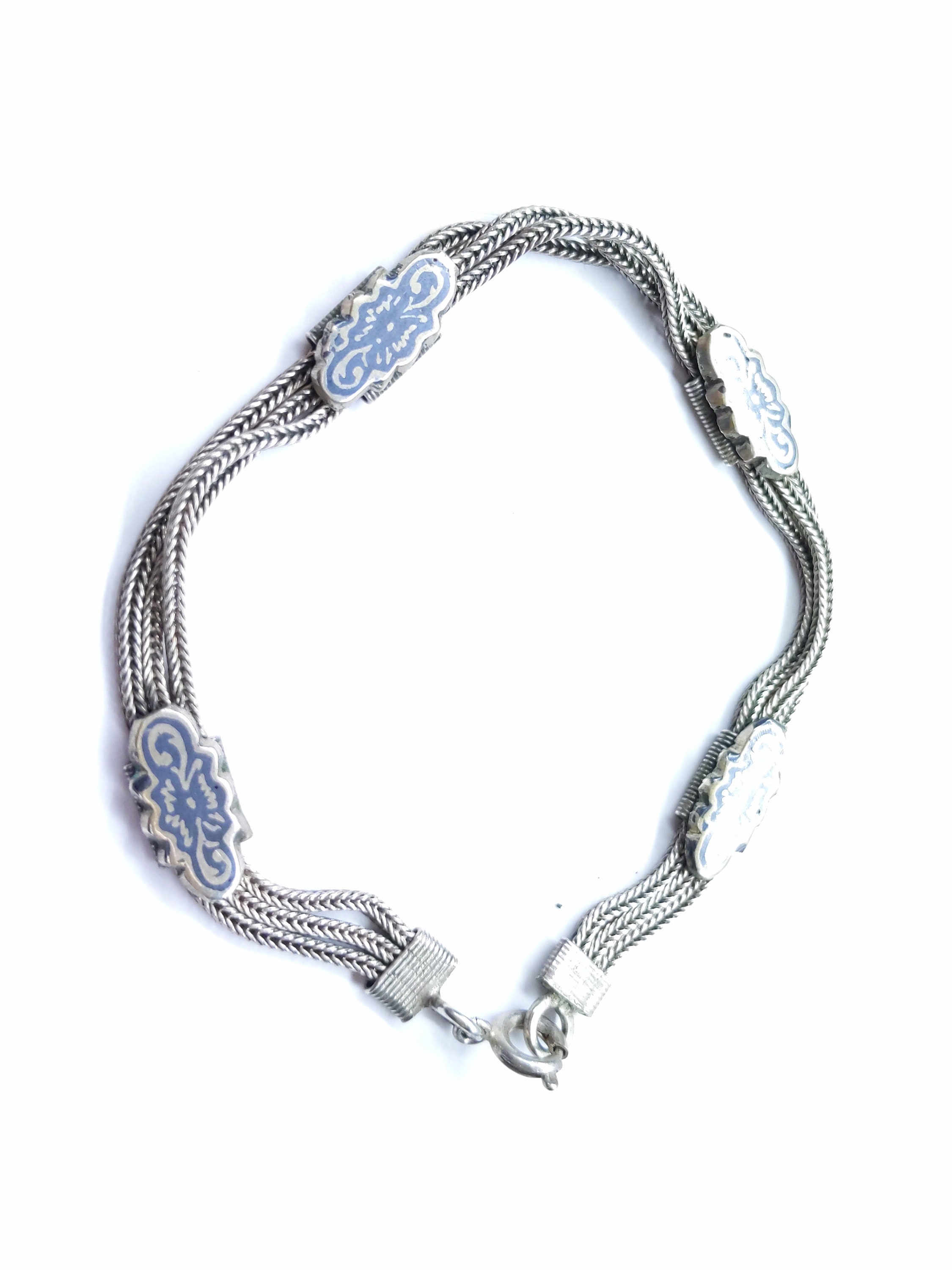 Vintage Gothic Multi Cable Link Sterling Silver Bracelet 7