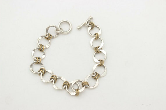 Thick Sterling Silver Toggle Bracelet With Brass Two Tone Thick Sterling Silver Toggle Bracelet With Brass Two Tone