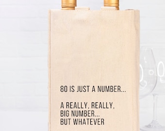 80th Birthday Funny Wine Tote Bag. Funny Rude Gift Bag. Sarcastic Wine Carrier. Sarcastic Gift for Wine Lover. 80th Birthday Gift