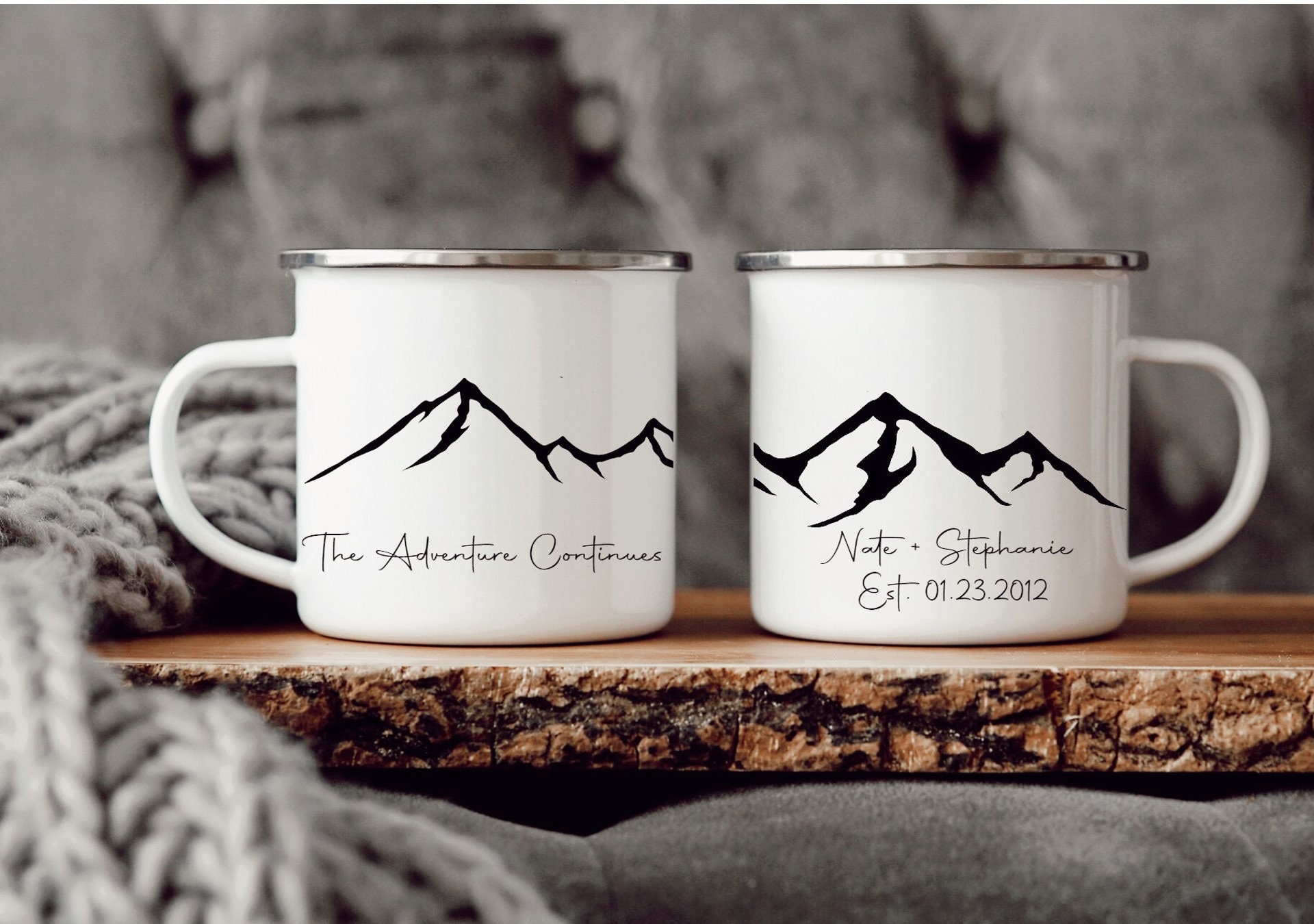 Custom Tin Anniversary Gift. the Adventure Continues Tin Enamel Mug