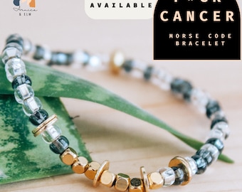 F Cancer Morse Code Bracelet.  Hidden Message Bracelet. Bead and Gold Secret Message Bracelet. Moris Code Bracelet. Cancer Survivor Jewelry