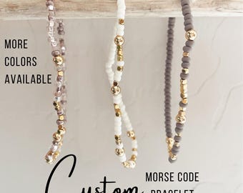 Custom Morse Code Bracelet Dainty Handmade Bracelet Personalized Gift for Her Hidden Message Bracelet Name Date Coordinate Word Bracelet