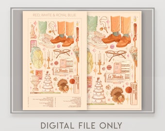 DIGITAL FILE - Iconic Items Red White and Royal Blue | Illustration | Inspired by Casey McQuiston's novel