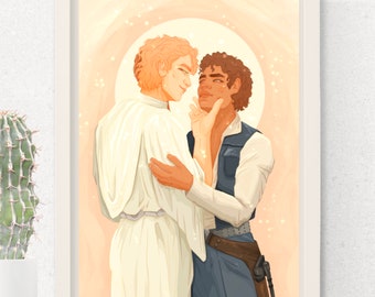 Alex & Henry as Han Solo and Princess Leia | Illustration Print | Red, White and Red Blue by Casey McQuiston