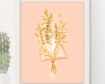 A Bouquet and a Book   |   Flowers and Greenery  |   Print Illustration