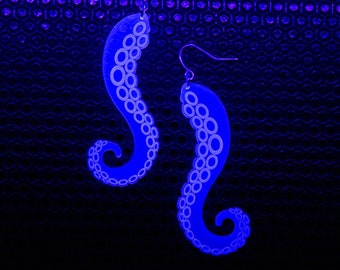 Tentacle Earrings / Blue / UV Reactive / Cyberpunk / Rave / Jewelry / Horror / Neon