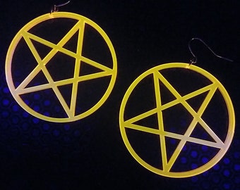 Inverted Pentagram Earrings / Orange / UV Reactive / Black light / Witchy / Goth /