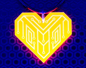 Cyber Heart Pendant / Pink and Orange / Cyber / Punk / Goth / Rave / Laser Cut / Jewelry / Punk /  Neon / Glow