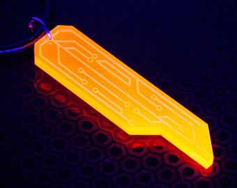 Data Chip Necklace / Pink and Orange / UV Reactive / Cyber Goth / Rave / Jewelry / Punk /  Neon / Glow